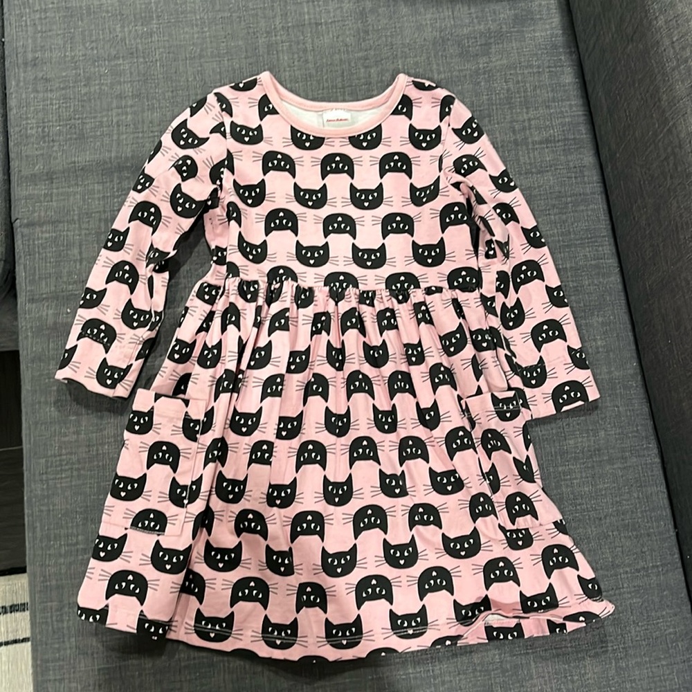 Hanna Andersson Pink Long-Sleeve Cat Dresss